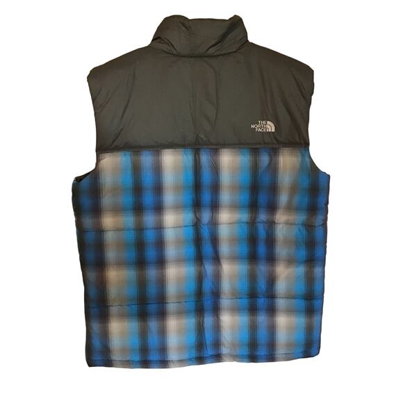 The North Face Puffer Down Vest Boys Size XL 18/20 Blue Plaid Full Zip Pockets - Picture 6 of 6